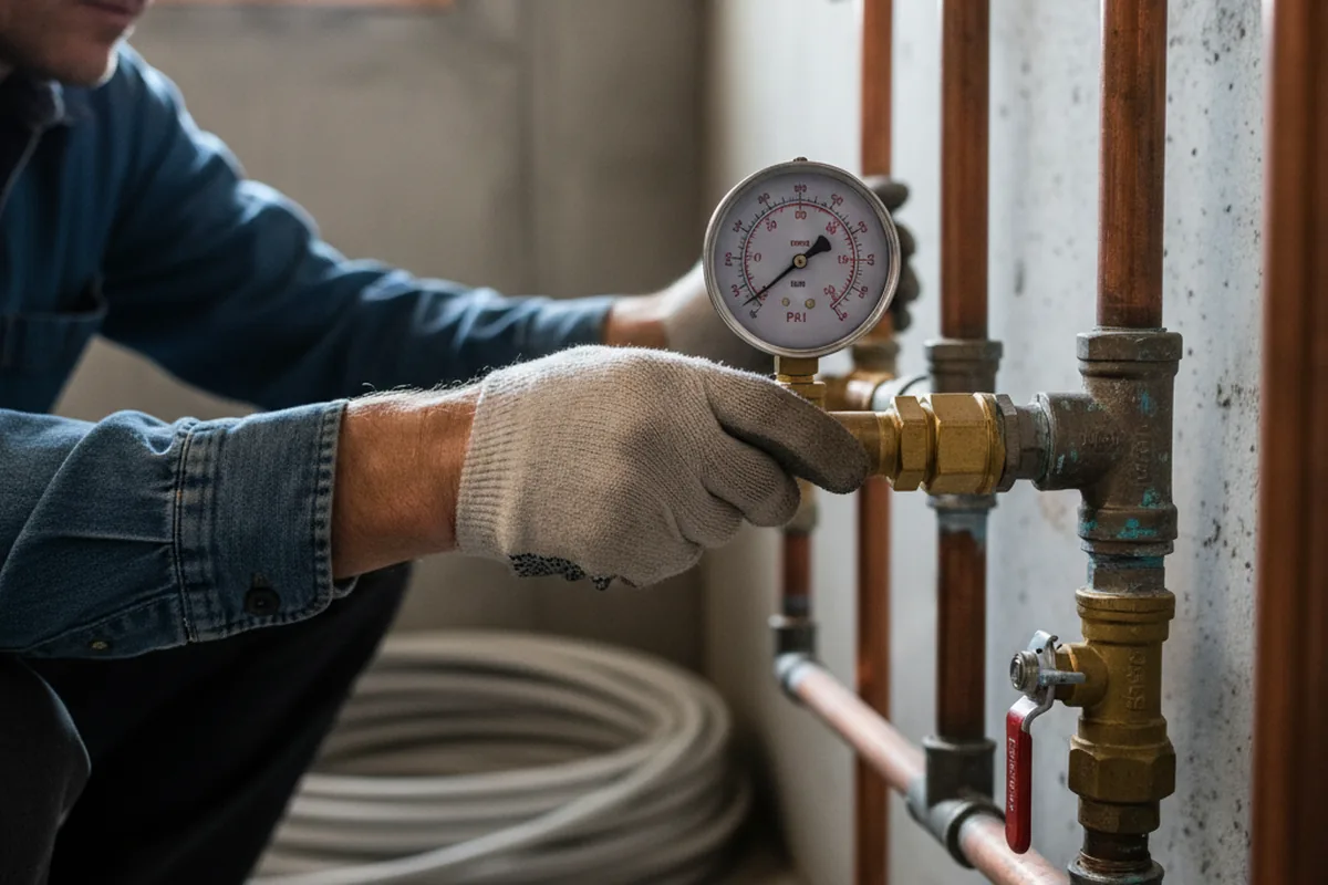 Pressure testing a repaired line during Water Line Repair in Schulenburg